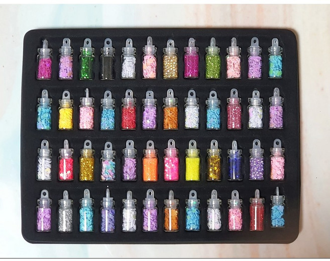 리리아트 레진아트 네일아트 슬라임 공예용 반짝이 글리터 파츠 48종세트