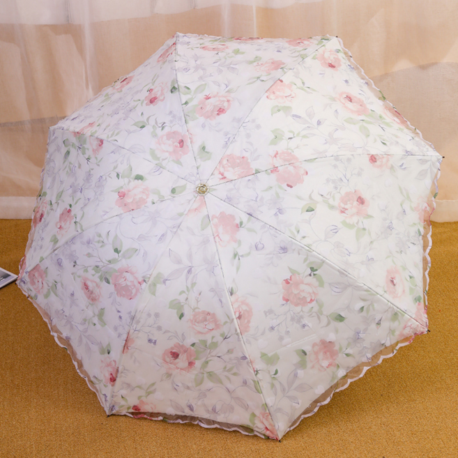 빅무드 플라워 암막 양산 겸 우산 이중 망사 레이스 3단 접이식 우양산