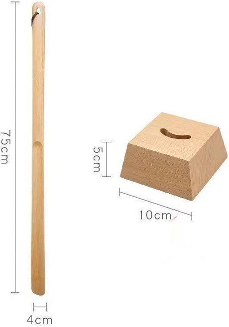櫸木長柄鞋拔附收納底座, 加長款75cm+底座【櫸木】, 1個
