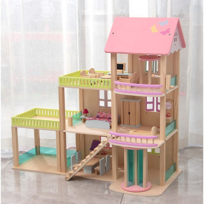 인형집 원목 큰 오두막 공주 놀이 세트 럭셔리 빌라 소녀 생일선물 성탄절, 바쁜시리즈+가구없이, 1개
