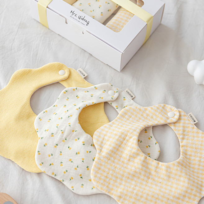 출산백일선물 미니튤립 쁘띠 턱받이3종세트 (선물포장)