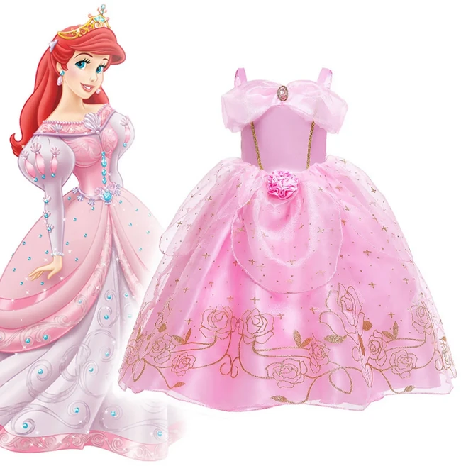 어린 소녀 자홍색 잠자는 숲 속의 아름다움 코스프레 할로윈 멋진 공주 오로라 드레스 소녀 생일 파티 카니, 04 5-6Years-Tag130, 14 Aurora17