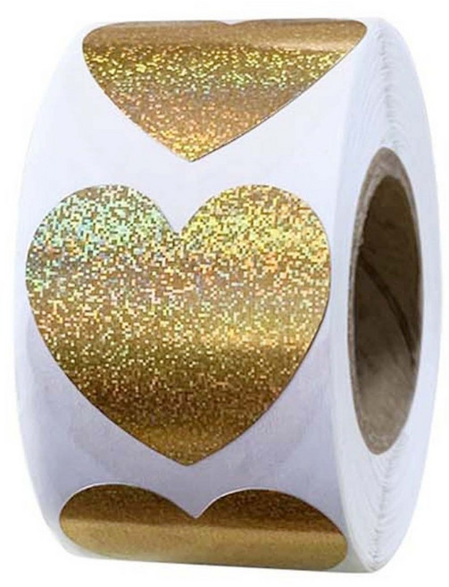 이음모음 반짝이 하트 스티커, 1롤, 펄골드