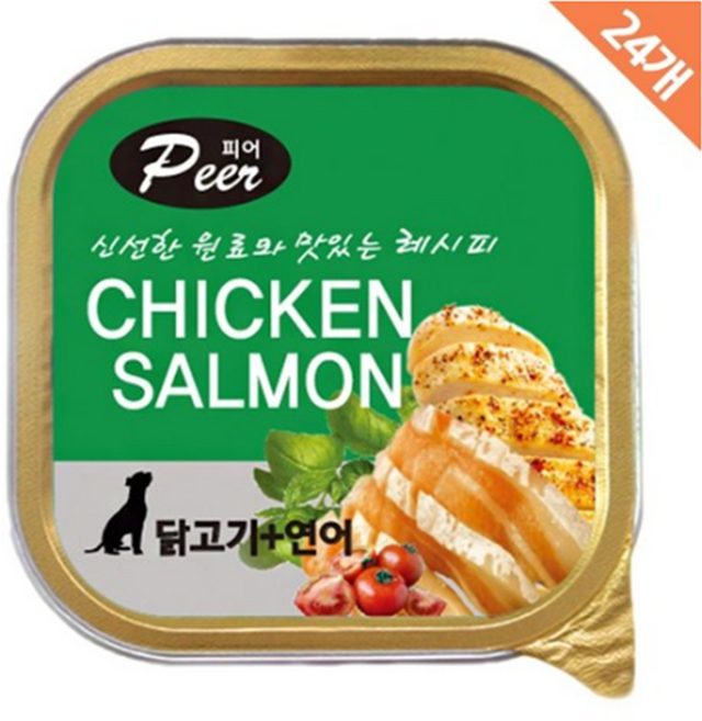 피어 애견용 사각 간식캔, 닭고기 + 연어 혼합맛, 24개