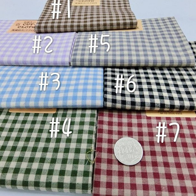 先染布 格子 純棉 MIT 手作拼布, 1個, #3水藍,尺, 水藍
