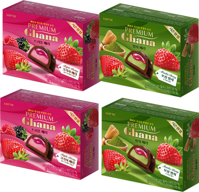 시즌한정 프리미엄 가나 2종 말차 베리 초콜릿+프리미엄 가나 트리플베리 초콜릿, 2세트, 136g