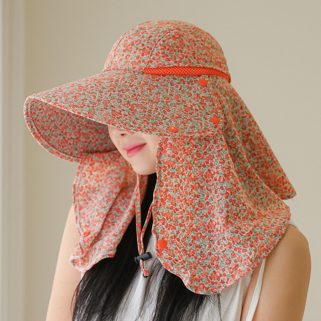 라핑 플라워 넥커버 썬캡 UV 자외선 햇빛 차단 농부 밭일 농사 과수원 모자
