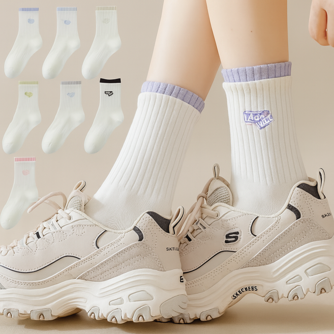 여성용 부드러운 데일리 스포츠 중목 양말 7종 세트