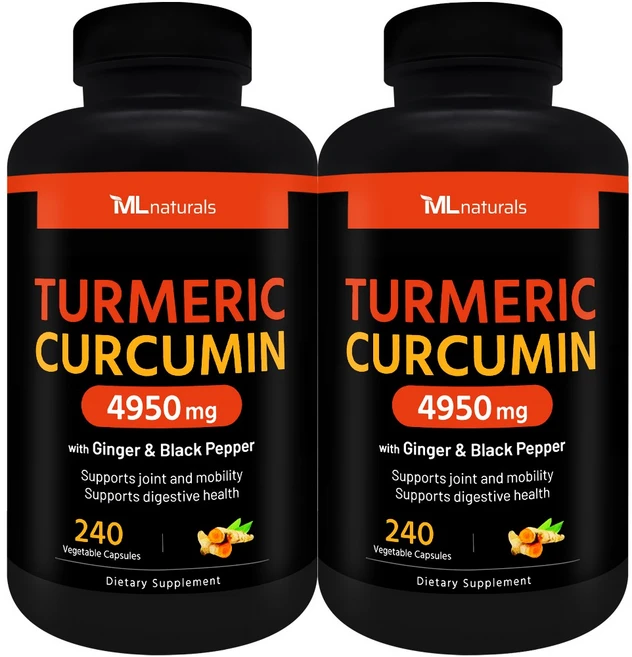 [미국빠른직구] 신제품 마이라이프 내추럴스 유기농 강황 커큐민 4950mg (진저+블랙페퍼), 2개, 240정 - 쿠팡