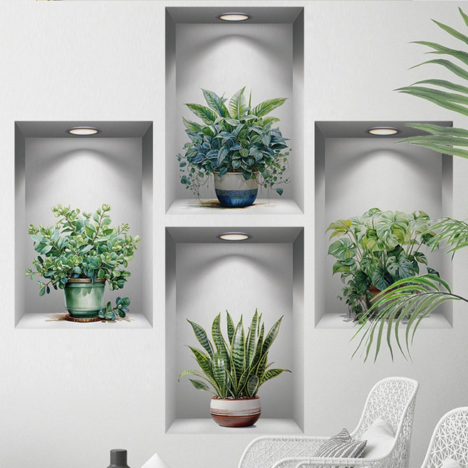 바이앤뷰 포인트 벽장식 인테리어 스티커, 갤러리 화분