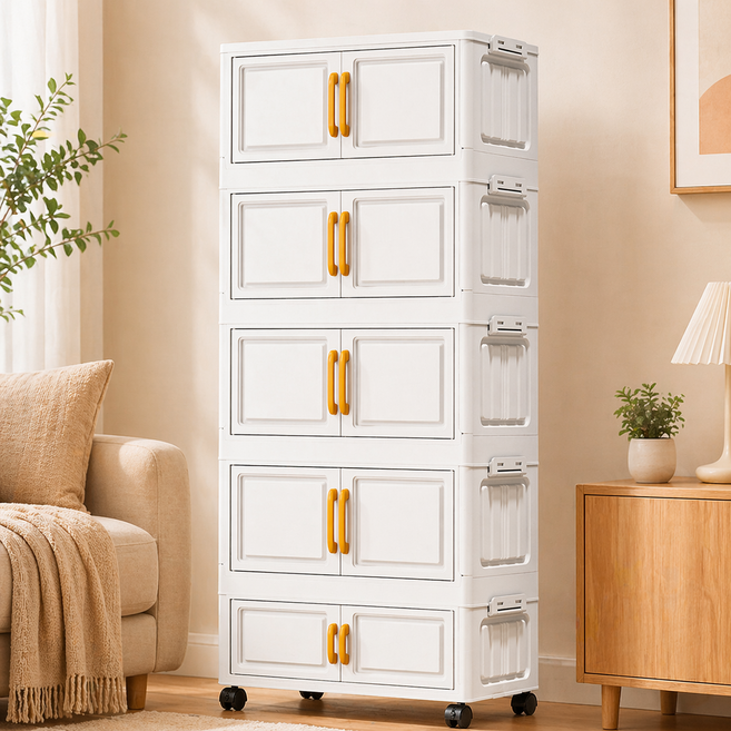 접이식 수납장 다용도 플라스틱 정리함 공간활용 수납박스 대용량, 5단-전체 화이트