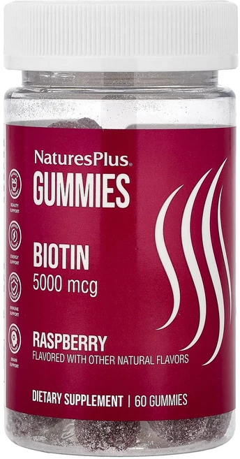 네이쳐스플러스 비오틴 구미젤리 라즈베리 5000mcg 60개, 5개, 60정 - 쿠팡