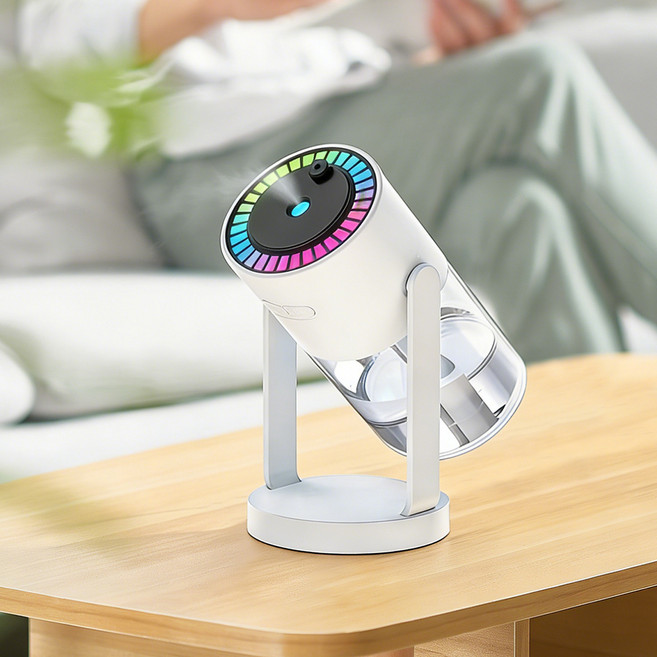 다이아큐브 저소음 탁상용 차량용 초음파 미니 가습기 별빛레이저 조명 분사각도 조절가능 USB 전원 필터 리필 5개, 화이트