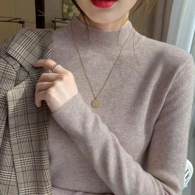 2022秋冬新款女款半高領毛衣內搭修身顯瘦打底衫 100%純羊毛不起球不易變形