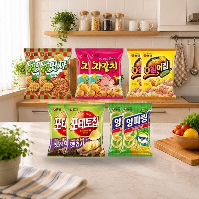 농심 벌집핏자 90g+자갈치 90g+오징어집 78g+포테토칩 오리지널 60g+양파링 80g 각 2개 (총 10개), 10개, 90g, 실온보관