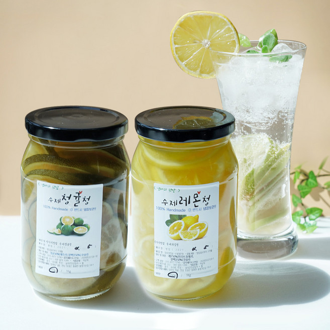 [레몬청+청귤청] 1+1 첨가물 없는 수제과일청 세트 레몬청 550g+청귤청 550g 햇과일 과일카페 선물세트, 550g, 1개, 550ml