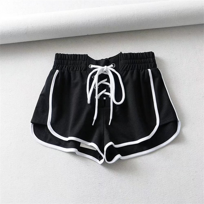 couyor 여성용 런닝 고무줄 핫팬츠 부티 숏팬츠 요가복 돌핀 팬츠, 블랙