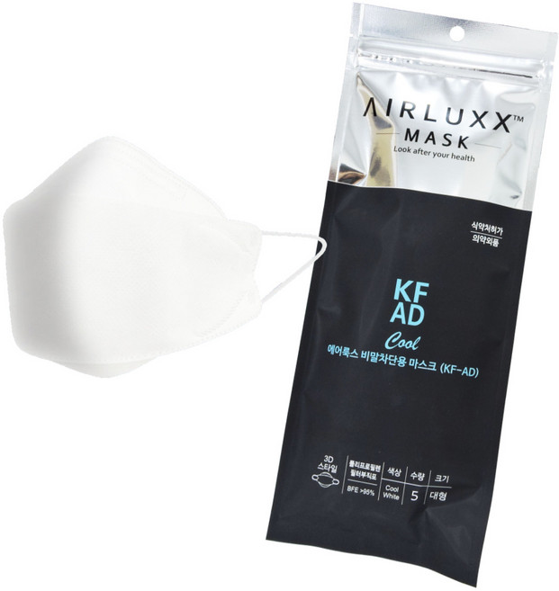 에어룩스 비말차단 KFAD 3D 입체형 여름용 숨쉬기 편한 마스크 대형 흰색 5매입 20팩(100매), 20개, 화이트
