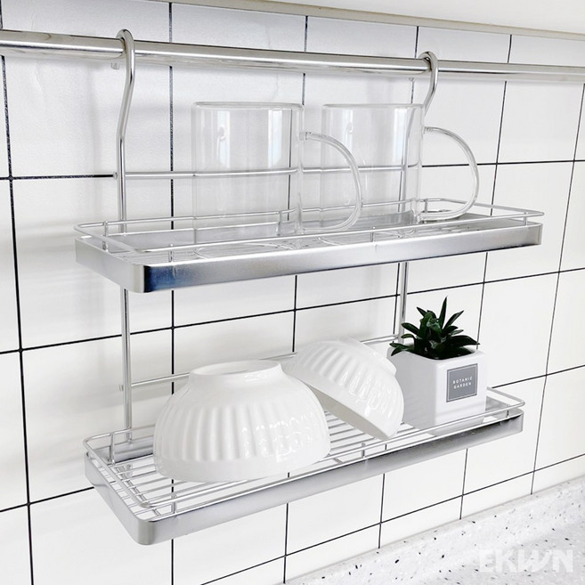 에쿤 주방 걸이형 2단선반 컵선반 씽크대선반걸이 스텐304, 1개