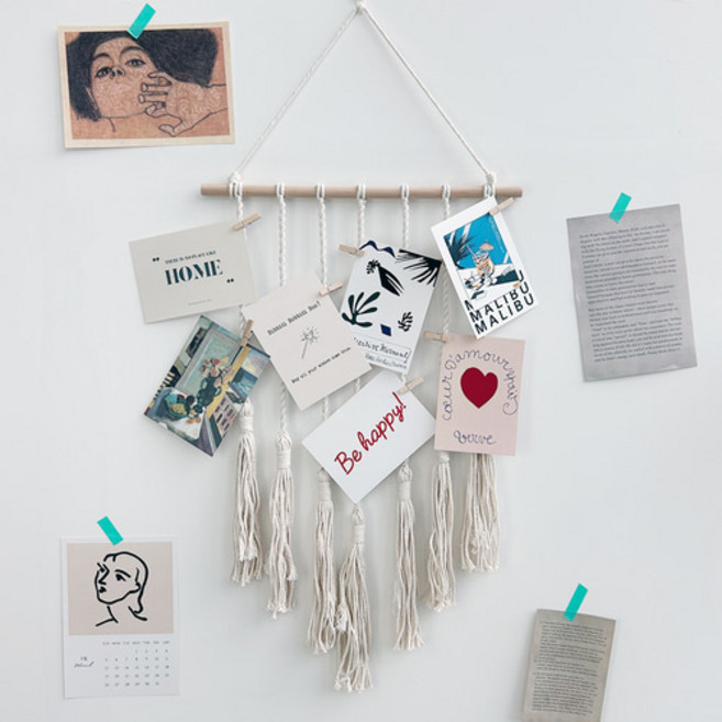 퍼니모어 우드 포토 사진걸이 태피스트리 벽장식 월행잉 드림캐쳐, 우드 마크라메 사진걸이