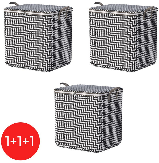 1+1+1 윈윈리빙 대용량 이사가방 이불압축팩 의류정리함 의류보관함 패브릭 이불정리함, 3개, 체크