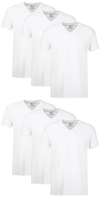 Hanes 남성용 6팩 Ultimate FreshIQ 브이넥 티셔츠 태그 없는 면 브이넥 속옷 멀티팩 6팩 - 화이트.