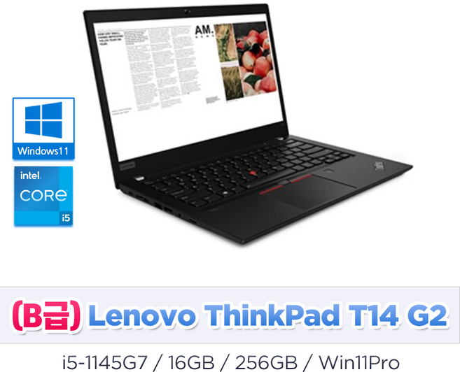 B급 Lenovo T14 Gen 2 i5-11세대 16GB 256GB 윈도우 11 프로, T14 Gen2, Black