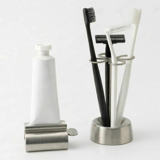 제로드원 올 스텐 304 칫솔꽂이 칫솔 거치대 + 치약짜개 SET, 1개