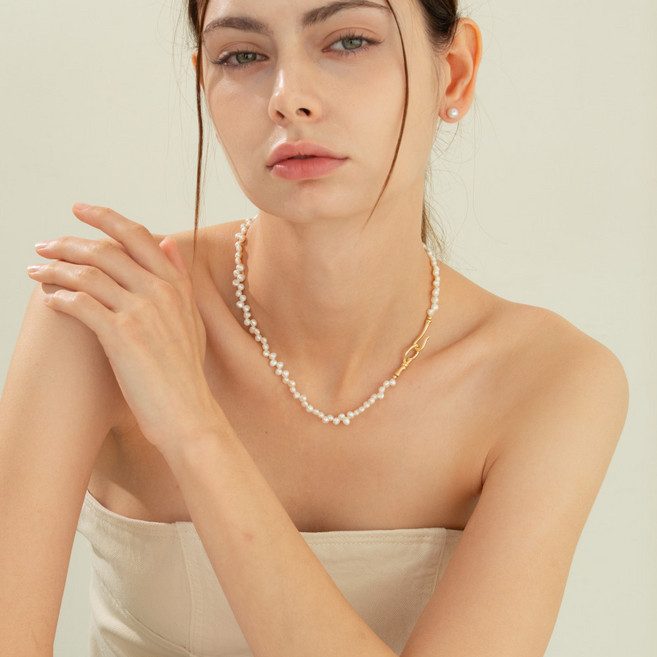 ZYNZONIS 주얼리 담수진주 진주 목걸이 담수 진주 목걸이 꽃잎 목걸이