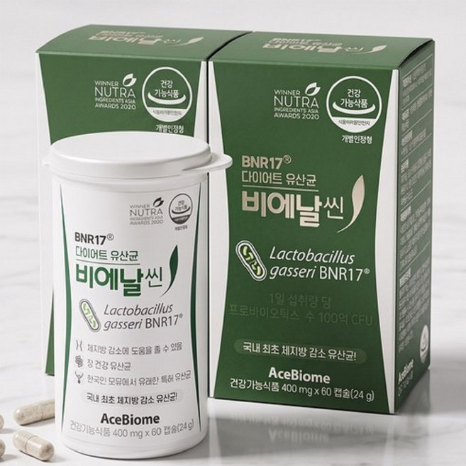 비에날씬 60캡슐 BNR17 모유유래 유산균 김희선 다이어트 유산균 체지방감소, 60정, 2개