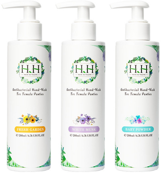 H.H 女性私密衣物手洗精3入組 溫和潔淨 寶貝粉香2入+清新花園1入, 1件, 寶貝粉香X2+清新花園X1, 750g