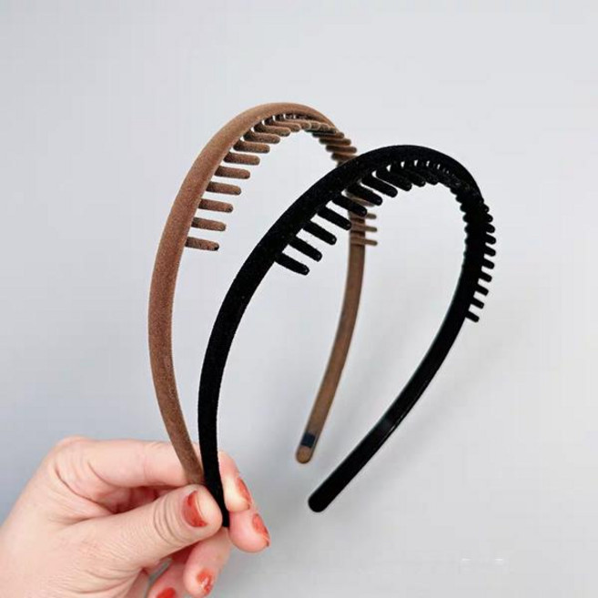 2pc 우아한 블랙 레드 벨벳 헤어 밴드 여자를 치아 레트로 머리띠 여자 헤어 밴드 액세서리, [02] black khaki 2pc