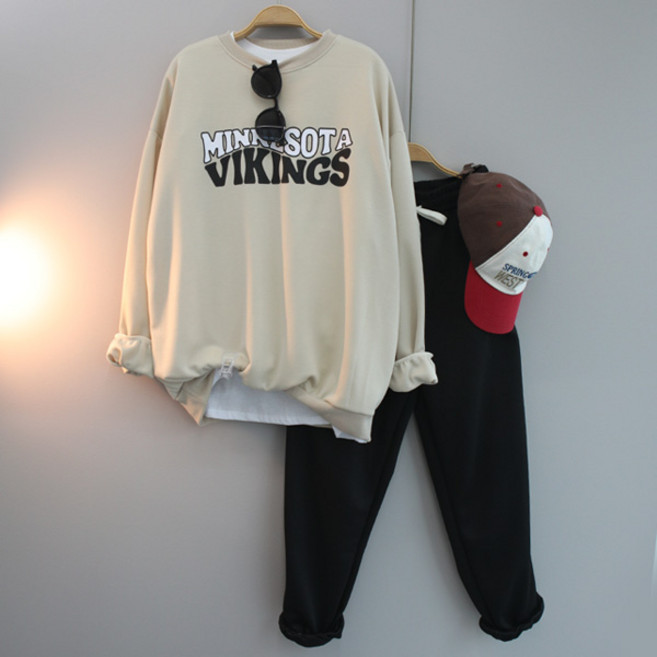 달콩 여성 봄신상 상하세트 비킹레터링맨투맨조거세트