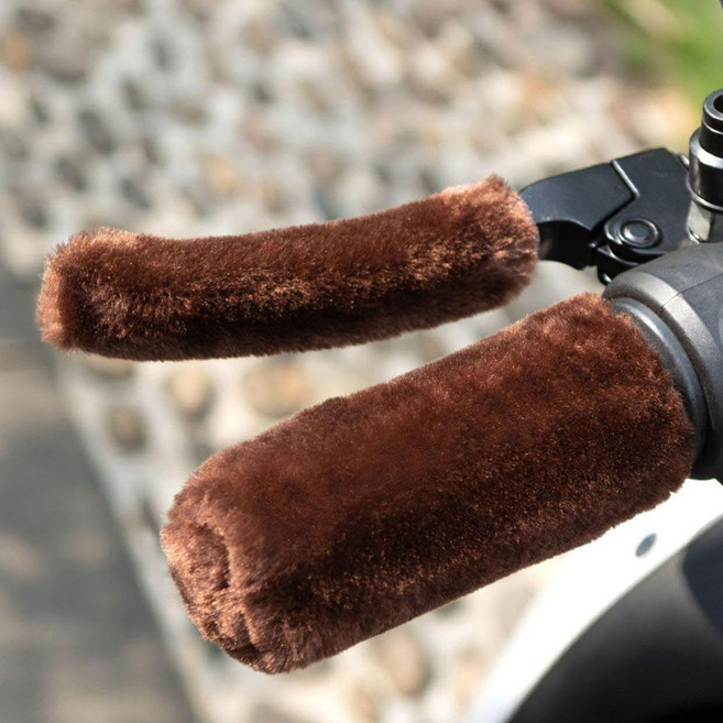 IDEA1st 퍼 핸들 커버 오토바이 자전거 그립 스쿠터 킥보드 겨울 털 손잡이, 진브라운, 1세트