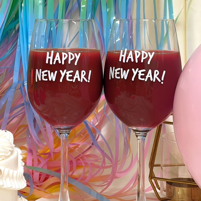 포포샵 와인잔 레터링 데코 스티커 크리스마스 연말 홈 파티 생일 기념일 브라이덜 샤워 4개입, 03.해피뉴이어, 화이트