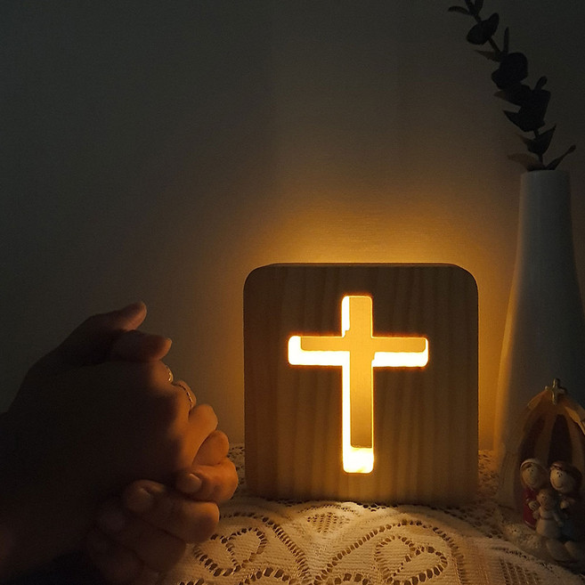 원목 LED 십자가 무드등 기도등 수유등 수면등 천주교 기독교 성당 교회 선물, 미니 온오프스위치