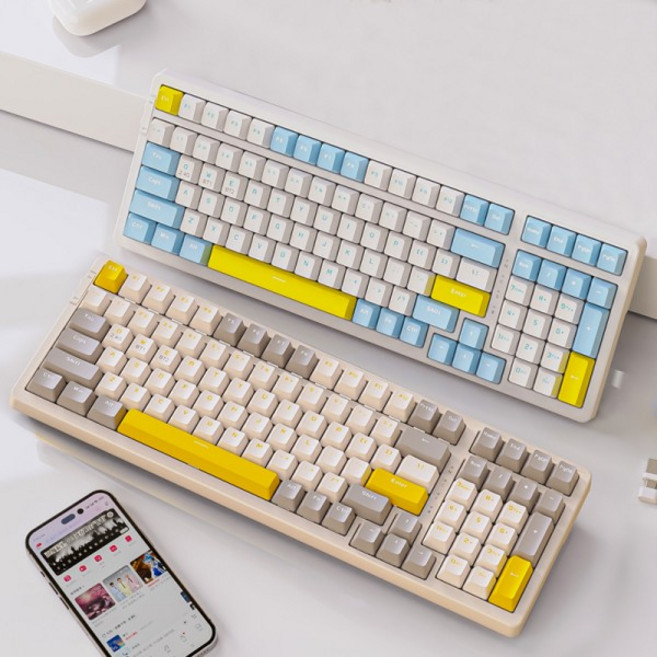 ZIYOULANG K96 기계식 키보드 무선 듀얼 모드 노트북 컴퓨터 용 100 빨간색 스위치 98 레이아웃 핫 스왑 BT, 01 빨간색 스위치, 1개