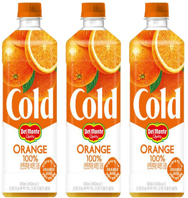 롯데칠성음료 델몬트 콜드 100% 오렌지, 900ml, 3개