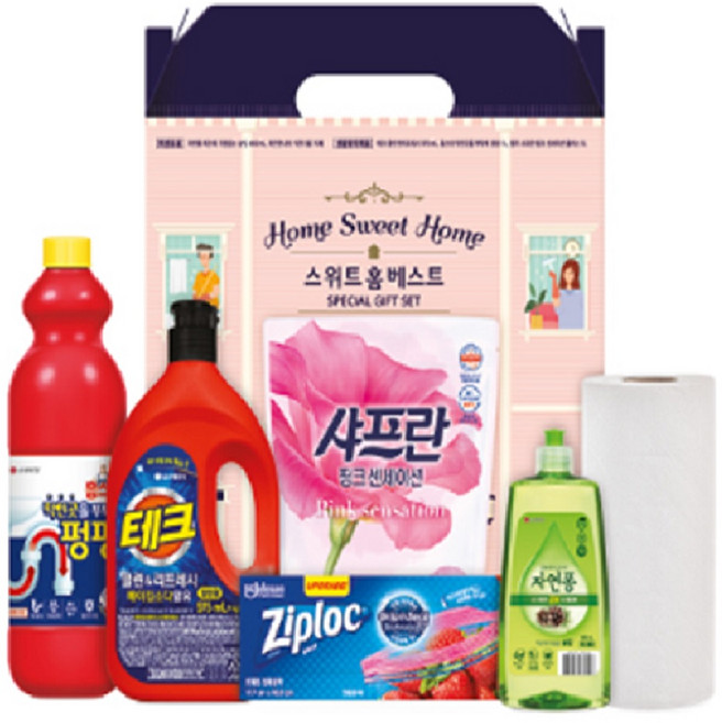 엘지선물세트 LG 스위트홈베스트 테크 샤프란 키친타올 자연퐁 홈스타 지퍼락 설 추석 선물세트, 2세트
