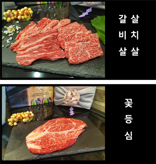 1+ 등급 국내산 암소 한우 갈비살 꽃등심 살치살 900g 세트, 1+한우갈비살300g살치살300g꽃등심300g, 300g