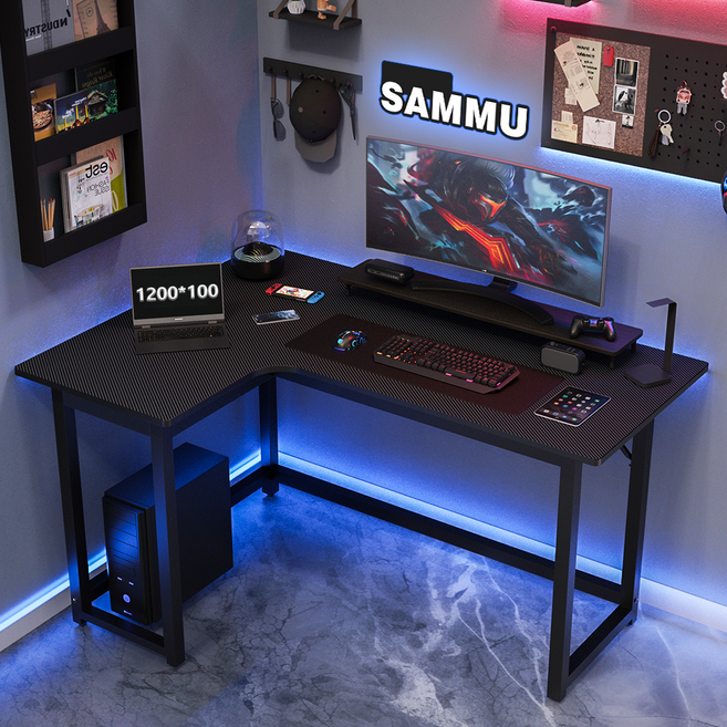 SAMMU L자형 코너 컴퓨터 책상 게이밍 책상 학습 책상 탄소 섬유 상판 1200 1400 좌측 코너 우측 코너 검정색, L-좌측코너, B-검정색