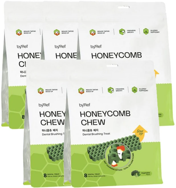 바이레프 강아지 허니콤츄 저알러지 저칼로리 채소 설채현 덴탈껌, 5개, 베지M, 120g - 쿠팡