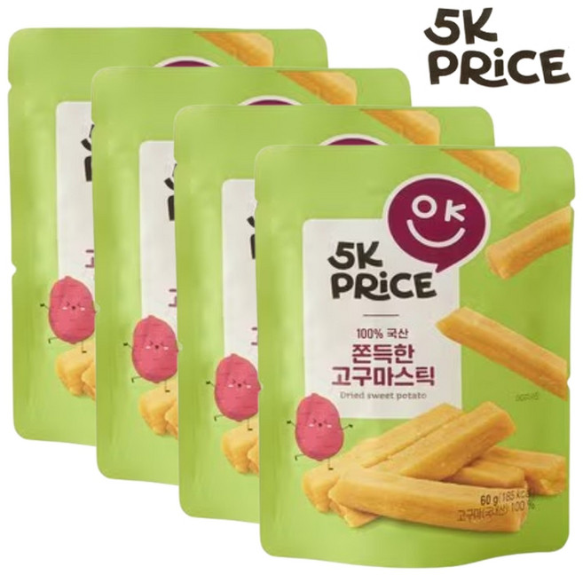 5K프라이스 쫀득한 국산 고구마스틱, 4개, 60g