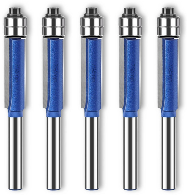 트리머 비트 날 나무 홈파기 재단 장부 가공 루터 6mm생크 목공 라우터 복사 5개입, 고급 더블 베어링비트 7.96mm, 1세트