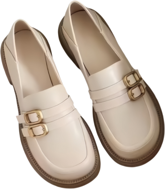 Makone 여성 구두 스쿨룩 메탈 장식 심플 단화 캐주얼 데일리 로퍼 빈티지