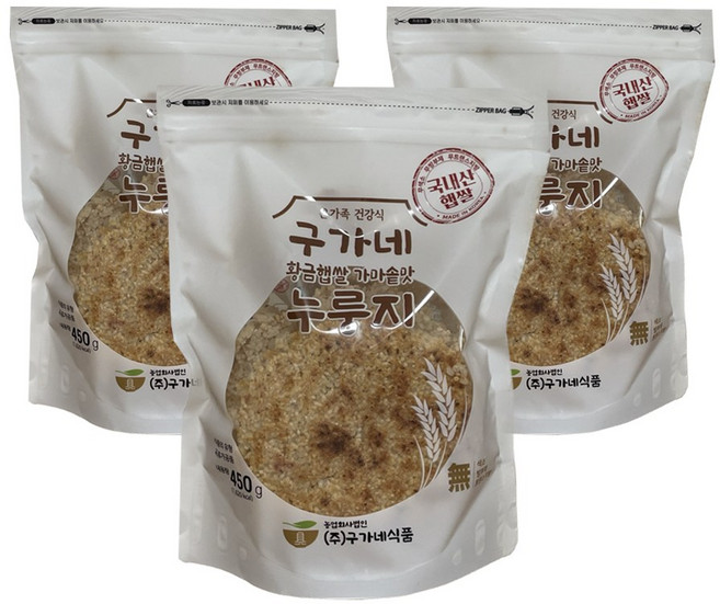 구가네식품 황금햅쌀 가마솥맛 누룽지, 450g, 3개