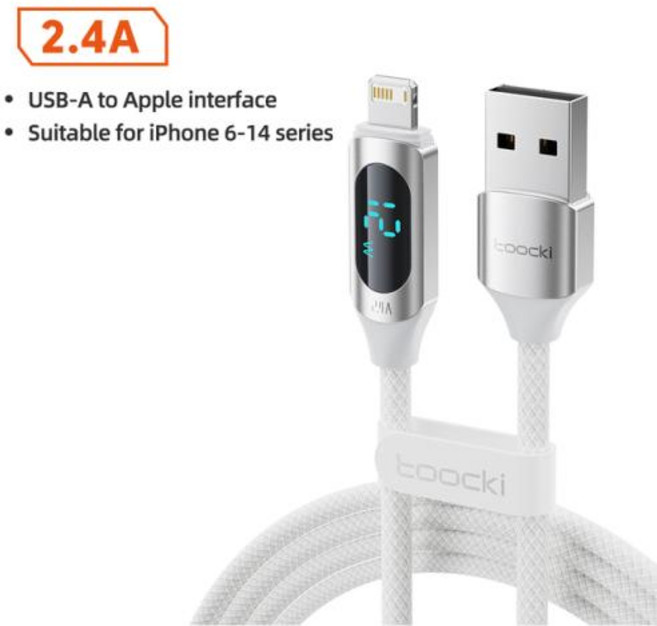 Toocki USB C 타입 케이블 아이폰 14 13 12 11 프로 맥스 X Xr 8 7 플러스 PD 36W 고속 충전기 아이패드용 라이트닝 데이터 와이어 코드 1m, 9) IOS 2.4 White - 1m, 9) IOS 2 4 White - 1m, 1개