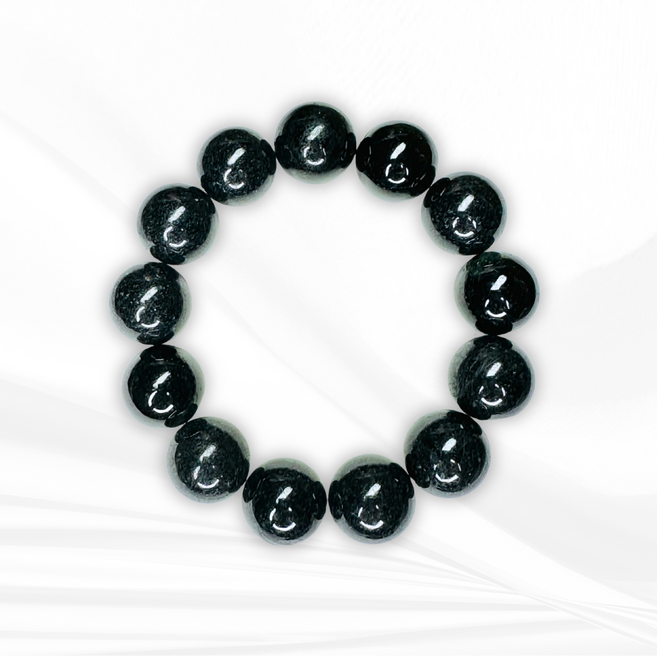 台南楊先生 墨翠翡翠手鏈 A貨證書 11mm珠徑 15cm手圍