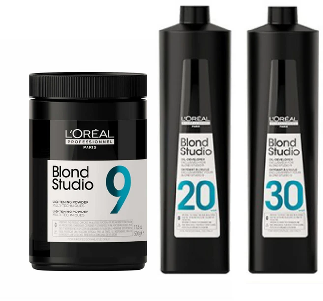 로레알 블론드 스튜디오 탈색약 9 500g + 산화제, 탈색약9 + 오일베이스 (20vol) 산화제, 1개 - 쿠팡