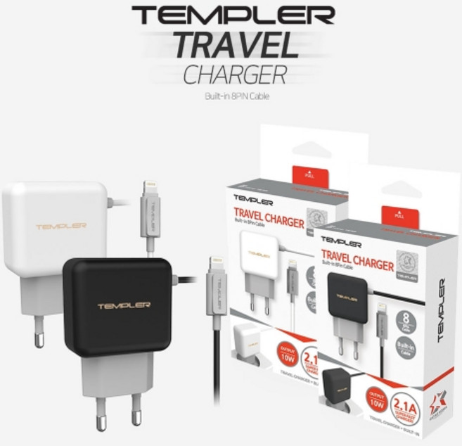 [템플러] 8핀/가정용 충전기/일체형/1.2M/5V 2.1A, 1개